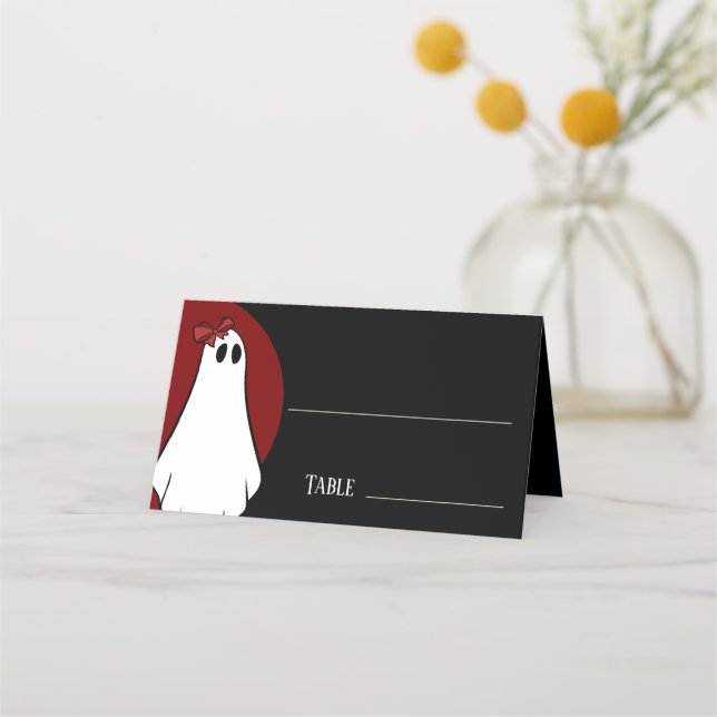 Red Lady Ghost Halloween Wedding Place Card (Front)