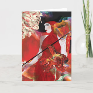 Red Lady with flowers Thank You Card