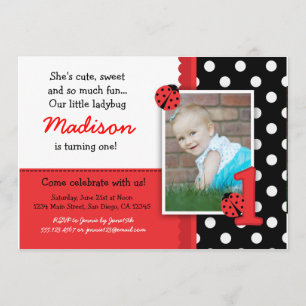 Red ladybug 1st Birthday Invitations