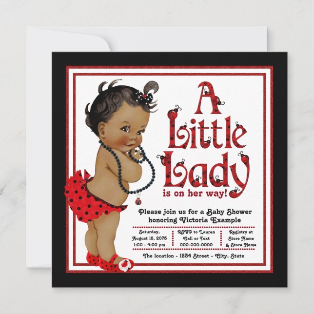Red Ladybug African American Girl Baby Shower Invitation (Front)