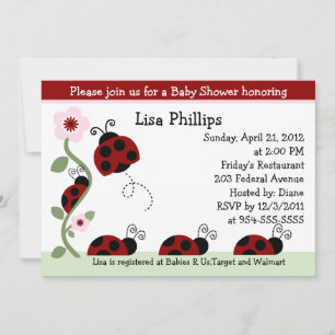 Red Ladybug and Flower Baby Shower Invitation