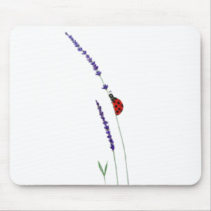 red ladybug and purple lavender mouse mat