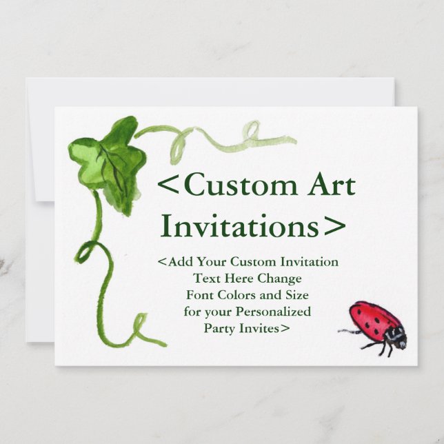 Red Ladybug Art Custom Party Invitations (Front)
