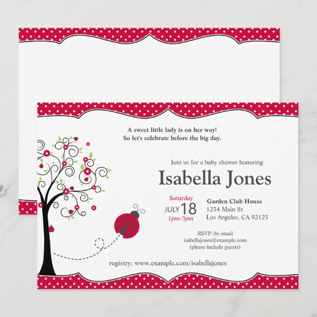 Red Ladybug Baby Shower Invitation - Customisable (Front/Back)
