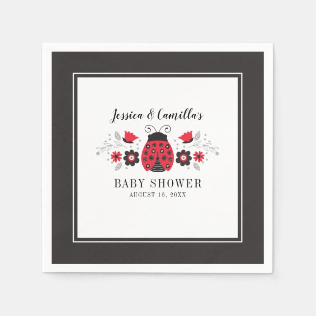 Red Ladybug Baby Shower Napkin (Front)