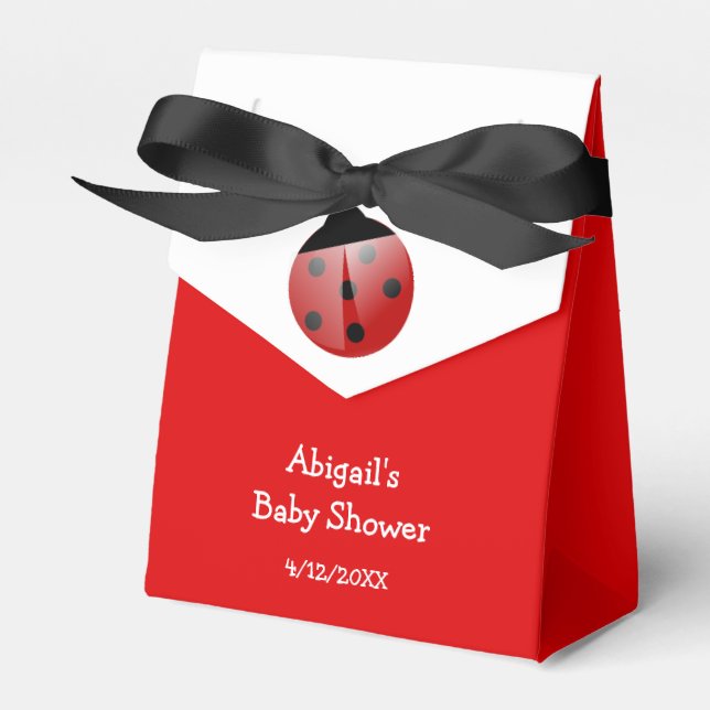 Red Ladybug Baby Shower Personalised Favour Box (Front Side)
