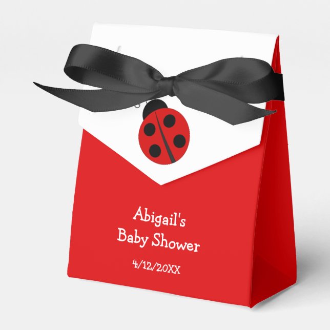 Red Ladybug Baby Shower Personalised Favour Box (Front Side)