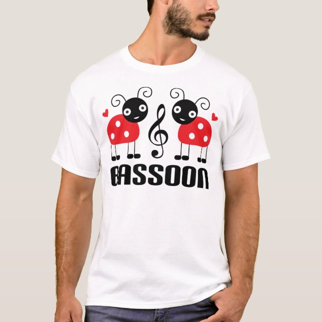 Red Ladybug Bassoon Musician Gift T-Shirt (Front)