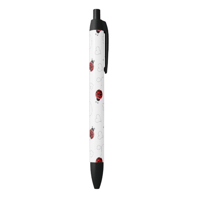 Red Ladybug Beetle Insect Lover Black Hearts Black Ink Pen (Bottom (Vertical))