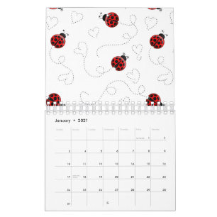 Red Ladybug Beetle Insect Lover Black Hearts Calendar