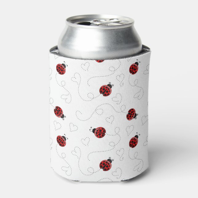 Red Ladybug Beetle Insect Lover Black Hearts Can Cooler (Can Front)