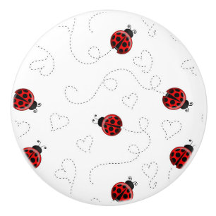 Red Ladybug Beetle Insect Lover Black Hearts Ceramic Knob