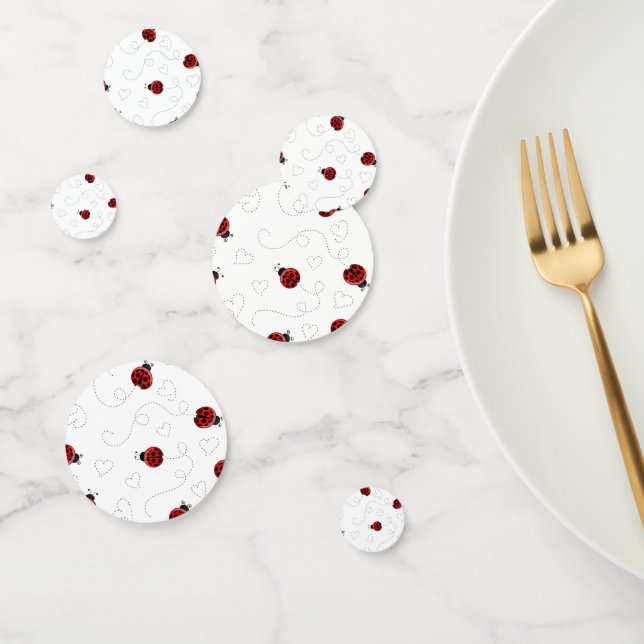 Red Ladybug Beetle Insect Lover Black Hearts Confetti (Group)