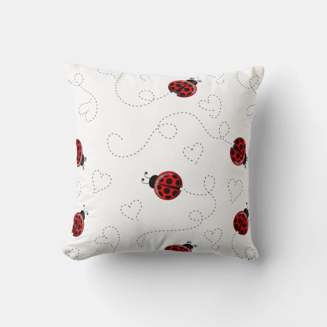 Red Ladybug Beetle Insect Lover Black Hearts Cushion (Front)