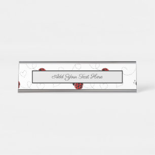 Red Ladybug Beetle Insect Lover Black Hearts Desk Name Plate
