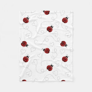Red Ladybug Beetle Insect Lover Black Hearts Fleece Blanket