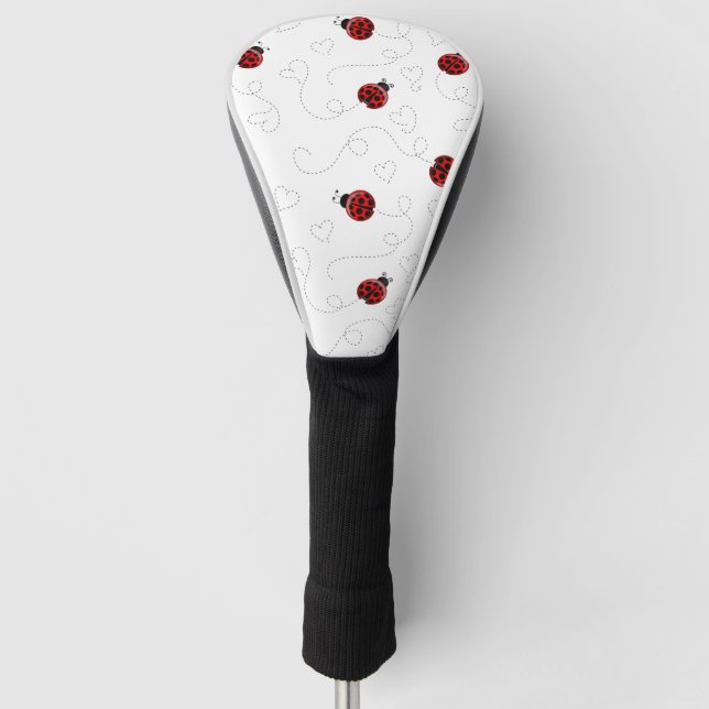 Red Ladybug Beetle Insect Lover Black Hearts Golf Head Cover (Front)