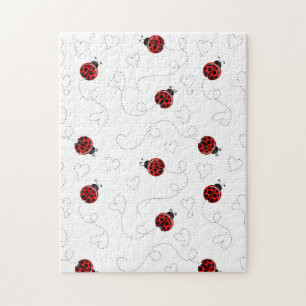 Red Ladybug Beetle Insect Lover Black Hearts Jigsaw Puzzle