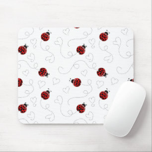Red Ladybug Beetle Insect Lover Black Hearts Mouse Mat