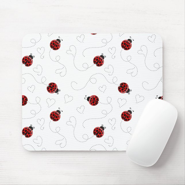 Red Ladybug Beetle Insect Lover Black Hearts Mouse Mat (With Mouse)