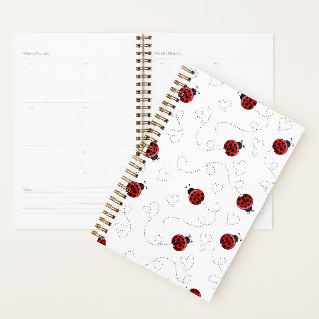 Red Ladybug Beetle Insect Lover Black Hearts Planner (Display)