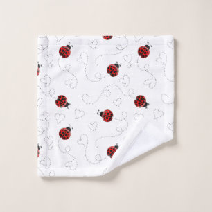 Red Ladybug Beetle Insect Lover Black Hearts Wash Cloth