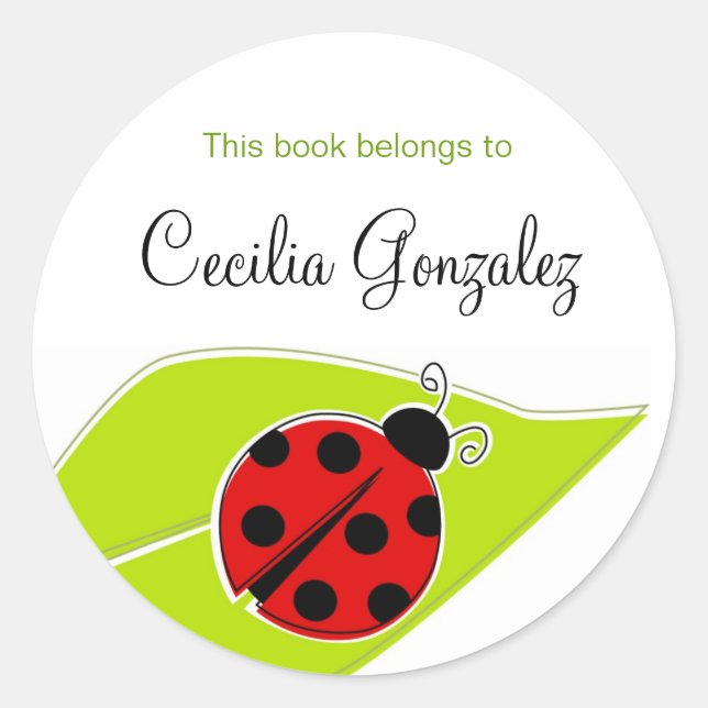 Red Ladybug Bookplates Classic Round Sticker (Front)