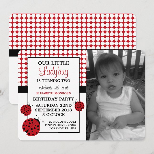 Red Ladybug Children's Birthday Party Invitation (Front/Back)