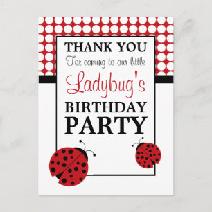 Red Ladybug Children's Birthday Party Thank You Postcard