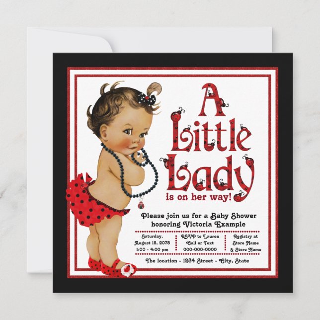 Red Ladybug Ethnic Girl Ladybug Baby Shower Invitation (Front)