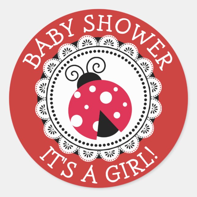 Red Ladybug Girl Baby Shower Stickers (Front)