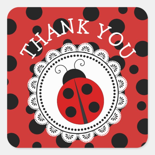 Red Ladybug Girl Baby Shower Thank You Stickers (Front)