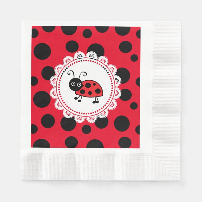 Red Ladybug Girl's Baby Shower Napkin (Front)