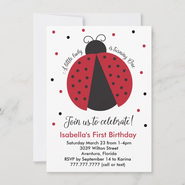 Red Ladybug Girl's First Birthday Invitation (Front)
