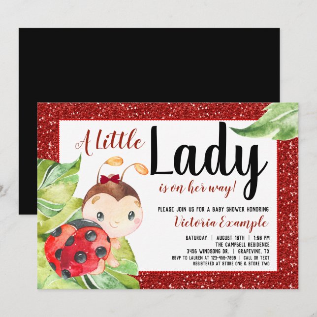 Red Ladybug Little Lady Baby Shower Invitation (Front/Back)