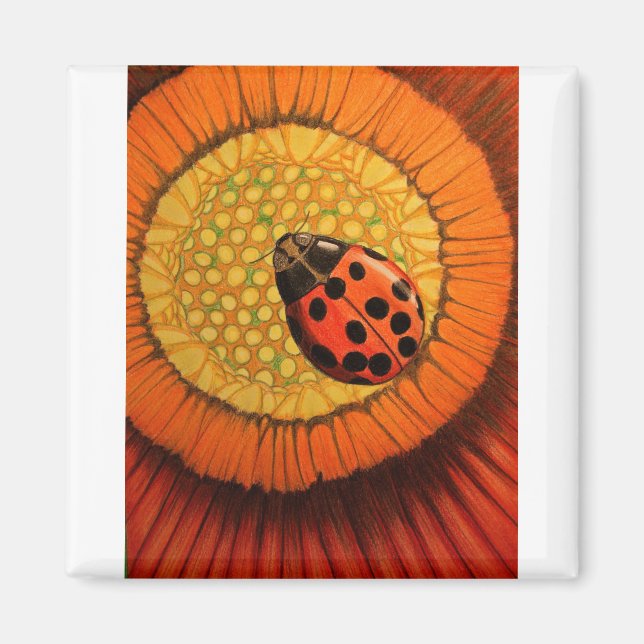 Red Ladybug On Flower Magnet (Front)