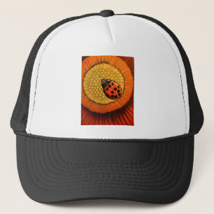 Red Ladybug On Flower Trucker Hat
