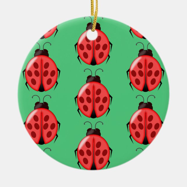Red Ladybug Pattern Ceramic Tree Decoration (Front)