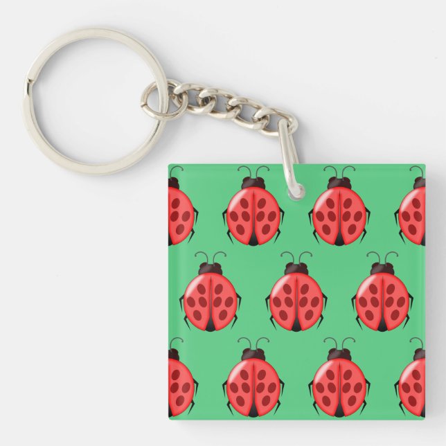 Red Ladybug Pattern Key Ring (Front)