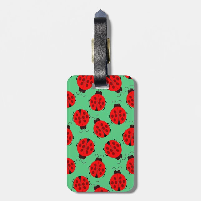 Red Ladybug Pattern Luggage Tag (Back Vertical)