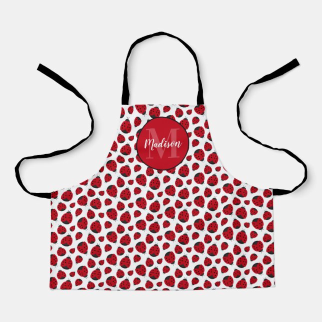 Red Ladybug Pattern Personalised Apron (Front)