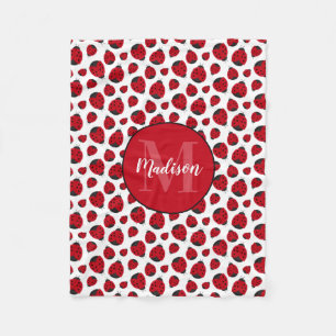 Red Ladybug Pattern Personalised Girl Fleece Blanket