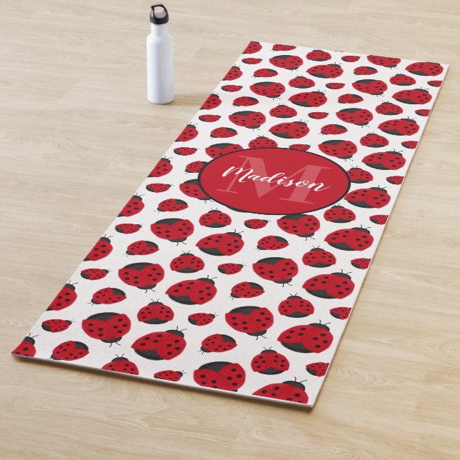 Red Ladybug Pattern Personalised Yoga Mat (In Situ)