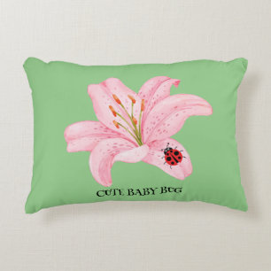 Red Ladybug pink Lily Flower custom name kid girl Decorative Cushion