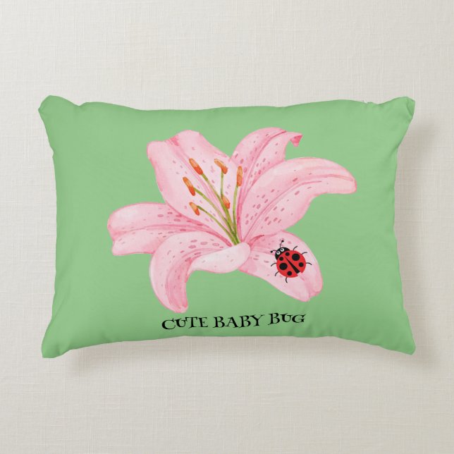 Red Ladybug pink Lily Flower custom name kid girl  Decorative Cushion (Front)