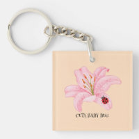 Red Ladybug pink Lily Flower custom name kid girl 