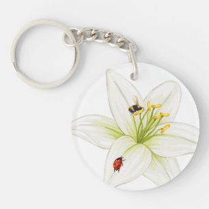 Red Ladybug pink Lily Flower custom name kid girl  Key Ring