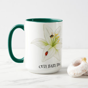 Red Ladybug pink Lily Flower custom name kid girl  Mug