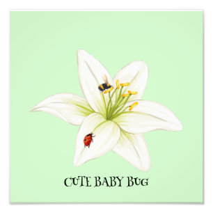 Red Ladybug pink Lily Flower custom name kid girl  Photo Print