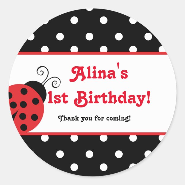 Red Ladybug polka dot party favour stickers (Front)